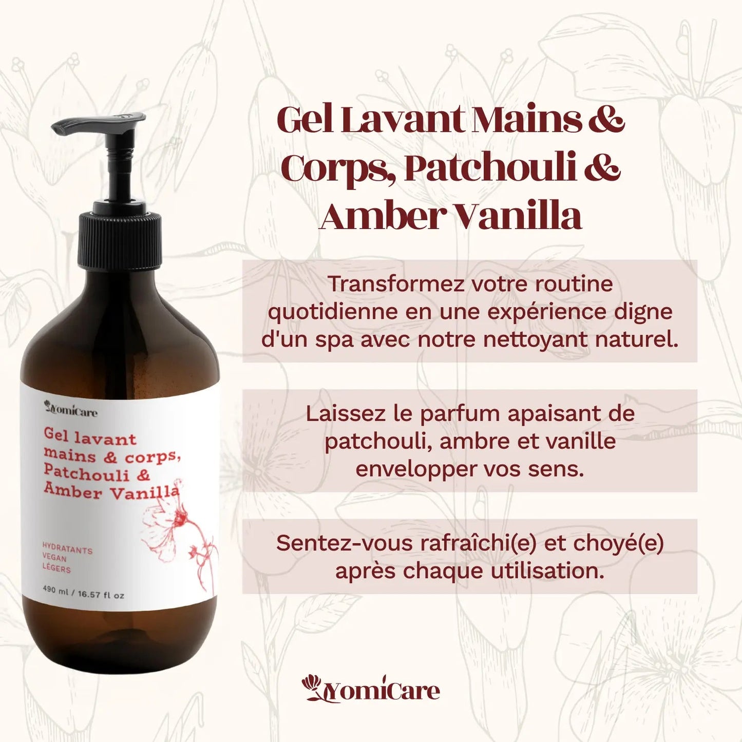 Gel lavant mains & corps, Patchouli & Amber Vanilla - YomiCare
